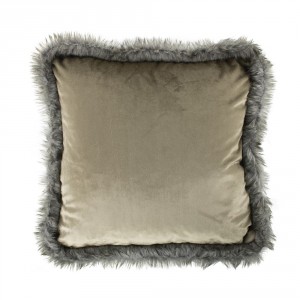 Bílo - zlatý sametový polštář lemovaný kožešinou Copp - 45*45*10cm