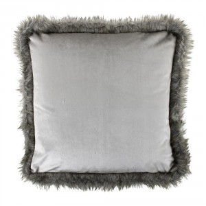 Stříbrný sametový polštář lemovaný kožešinou Copp - 45*45*10cm