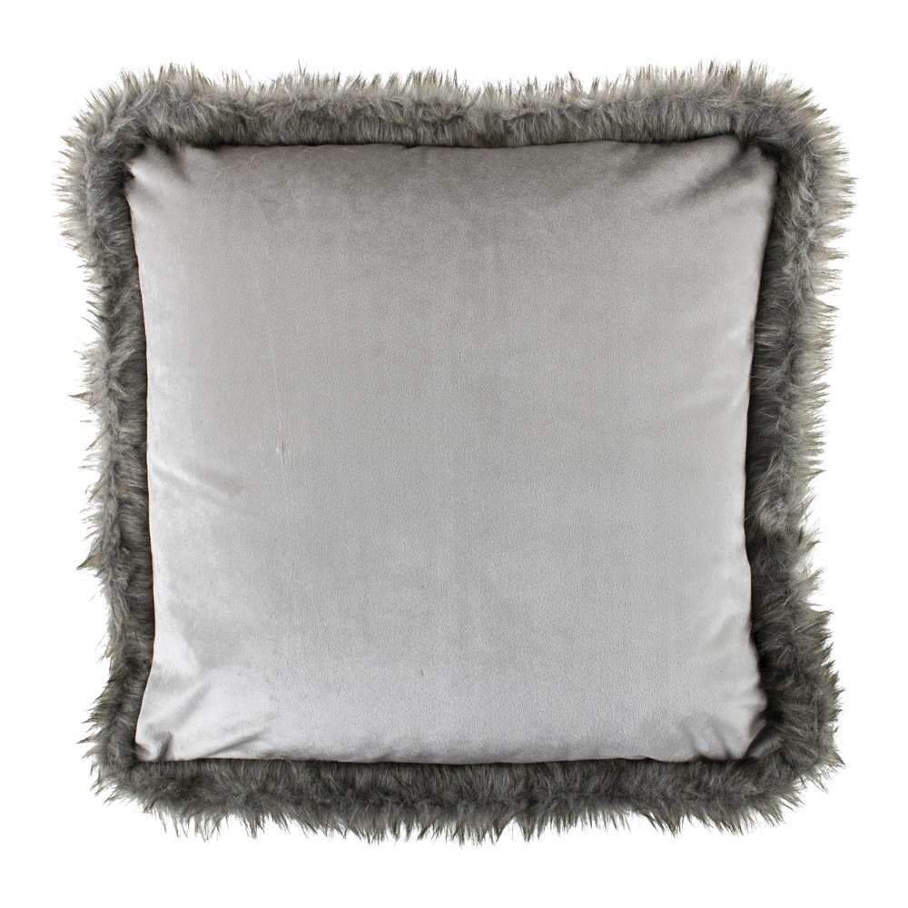 Stříbrný sametový polštář lemovaný kožešinou Copp - 45*45*10cm
