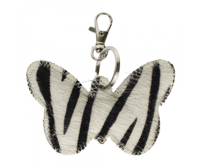 Klíčenka bílo černý motýl Zebra z hovězí kůže - 10,5*7*2cm