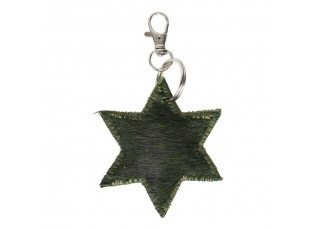 Klíčenka mini hvězda zelená z hovězí kůže - 7*7*1,5cm