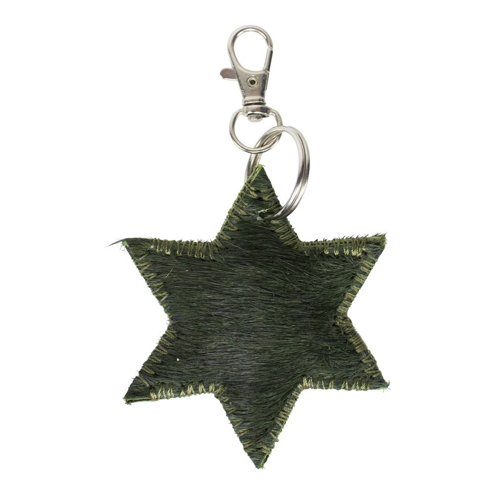 Klíčenka mini hvězda zelená z hovězí kůže - 7*7*1,5cm Mars & More