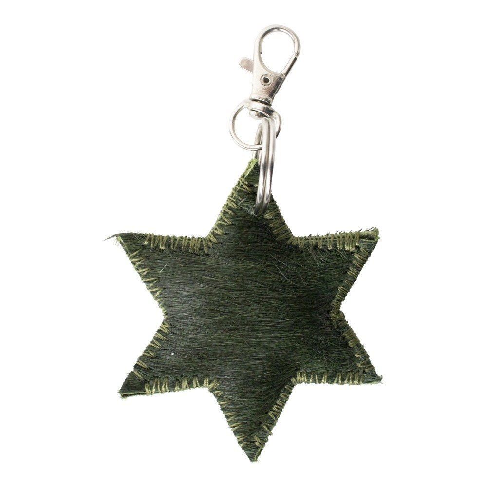 Klíčenka mini hvězda zelená z hovězí kůže - 7*7*1,5cm