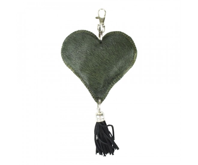 Klíčenka zelené srdce s třásní z hovězí kůže - 19*11*3cm