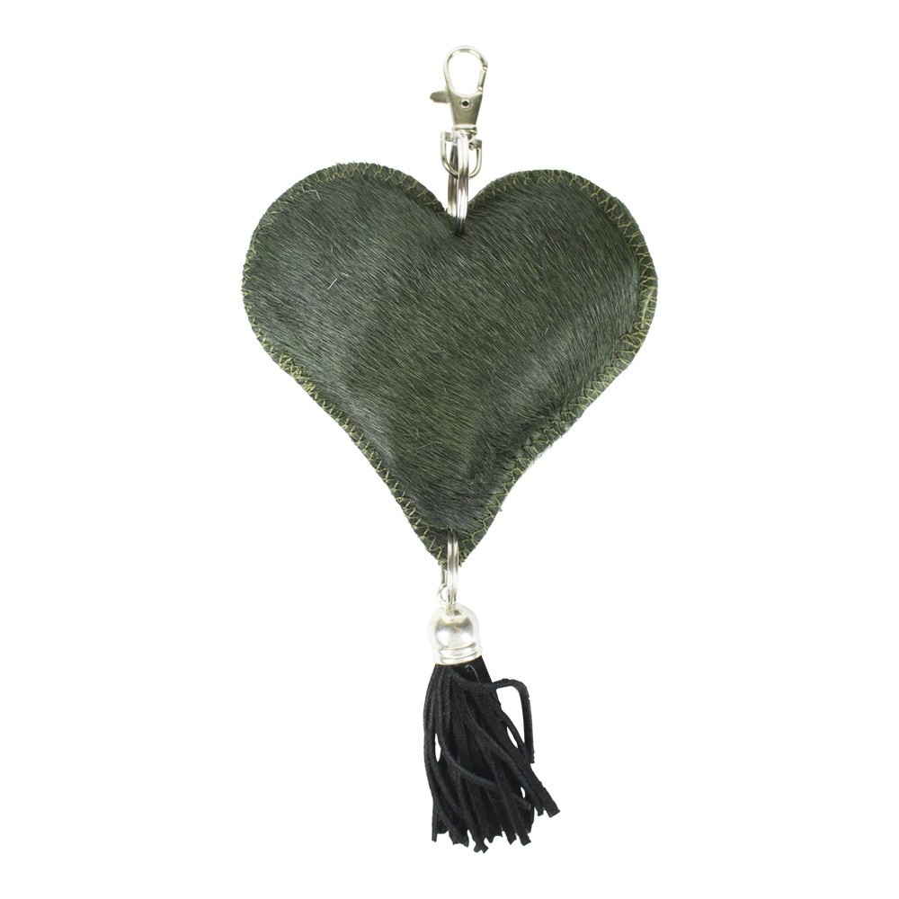 Klíčenka zelené srdce s třásní z hovězí kůže - 19*11*3cm Mars & More