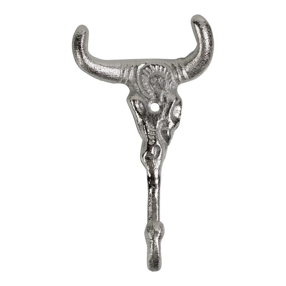 Levně Stříbrný nástěnný háček lebka býka - 9*3,5*16,5cm ABHSCH