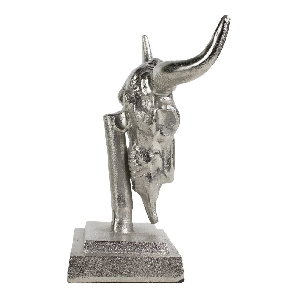 Stříbrná kovová lebka na stojanu - 26*11*27cm