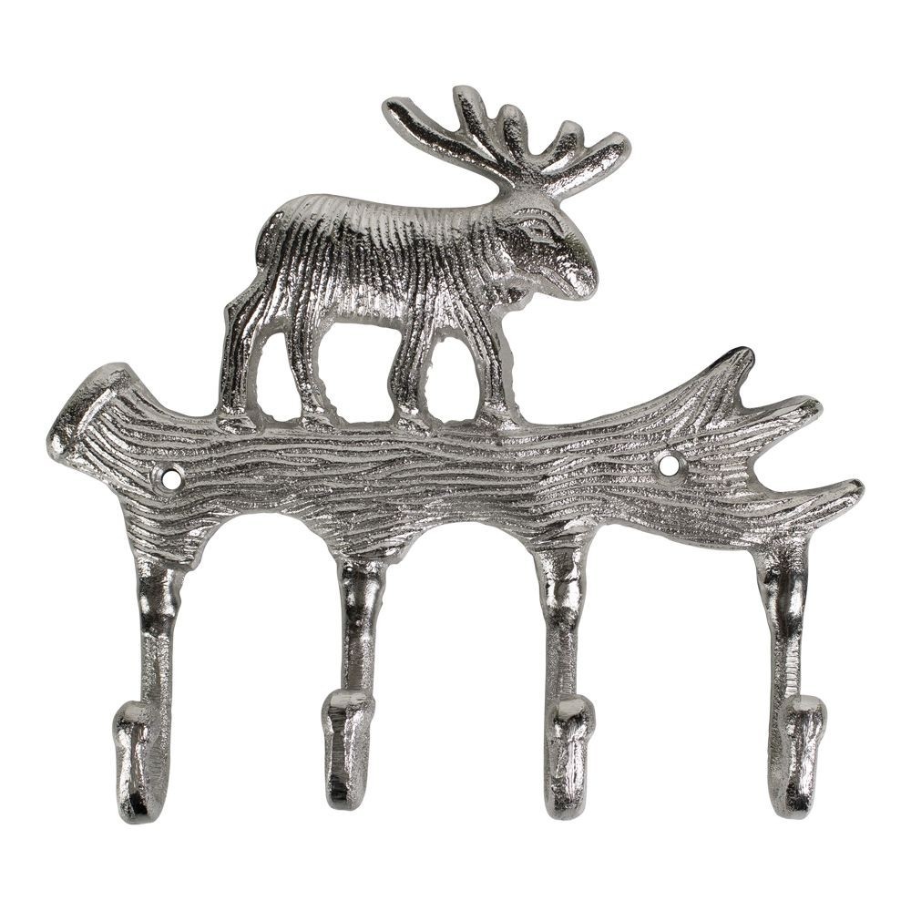 Levně Stříbrný nástěnný věšák s jelenem Brudy - 19*3,5*22cm ABKEL