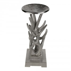 Stříbrný kovový svícen s parožím - 12,5*12,5*30cm