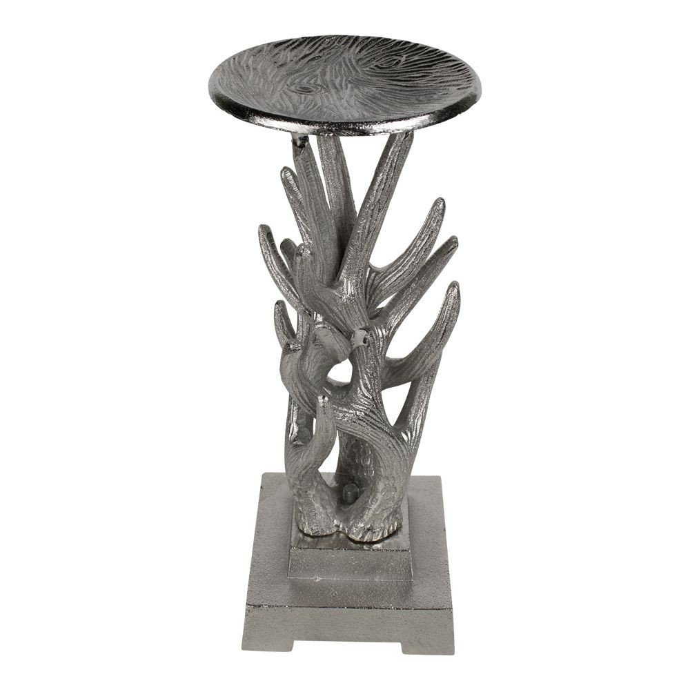 Stříbrný kovový svícen s parožím - 12,5*12,5*30cm