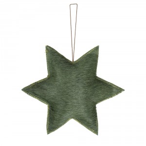 Závěsná dekorativní zelená hvězda z hovězí kůže L - 20*20*4,5cm