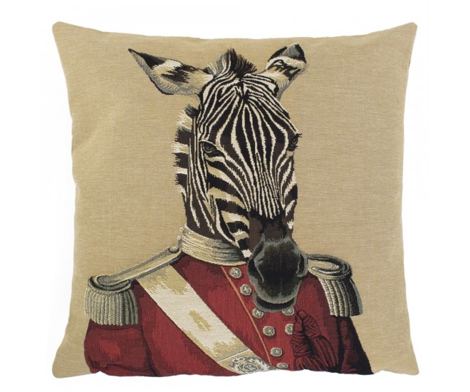 Béžový gobelínový polštář důstojník Zebra - 45*45*15cm