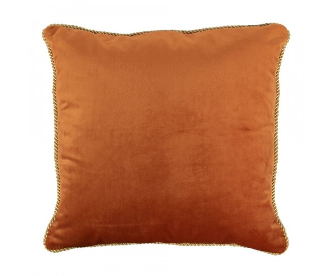 Oranžový sametový polštář obšitý krouceným zlatým provázkem Velvet - 45*10*45cm