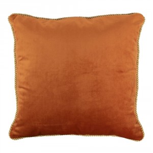 Oranžový sametový polštář obšitý krouceným zlatým provázkem Velvet - 45*10*45cm