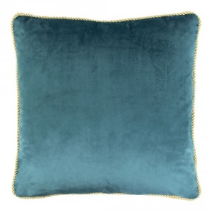 Petrolejový sametový polštář obšitý krouceným zlatým provázkem Velvet - 45*10*45cm