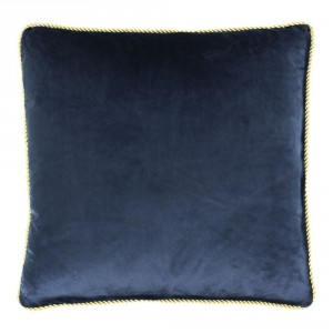 Tmavě modrý sametový polštář obšitý krouceným zlatým provázkem Velvet - 45*10*45cm