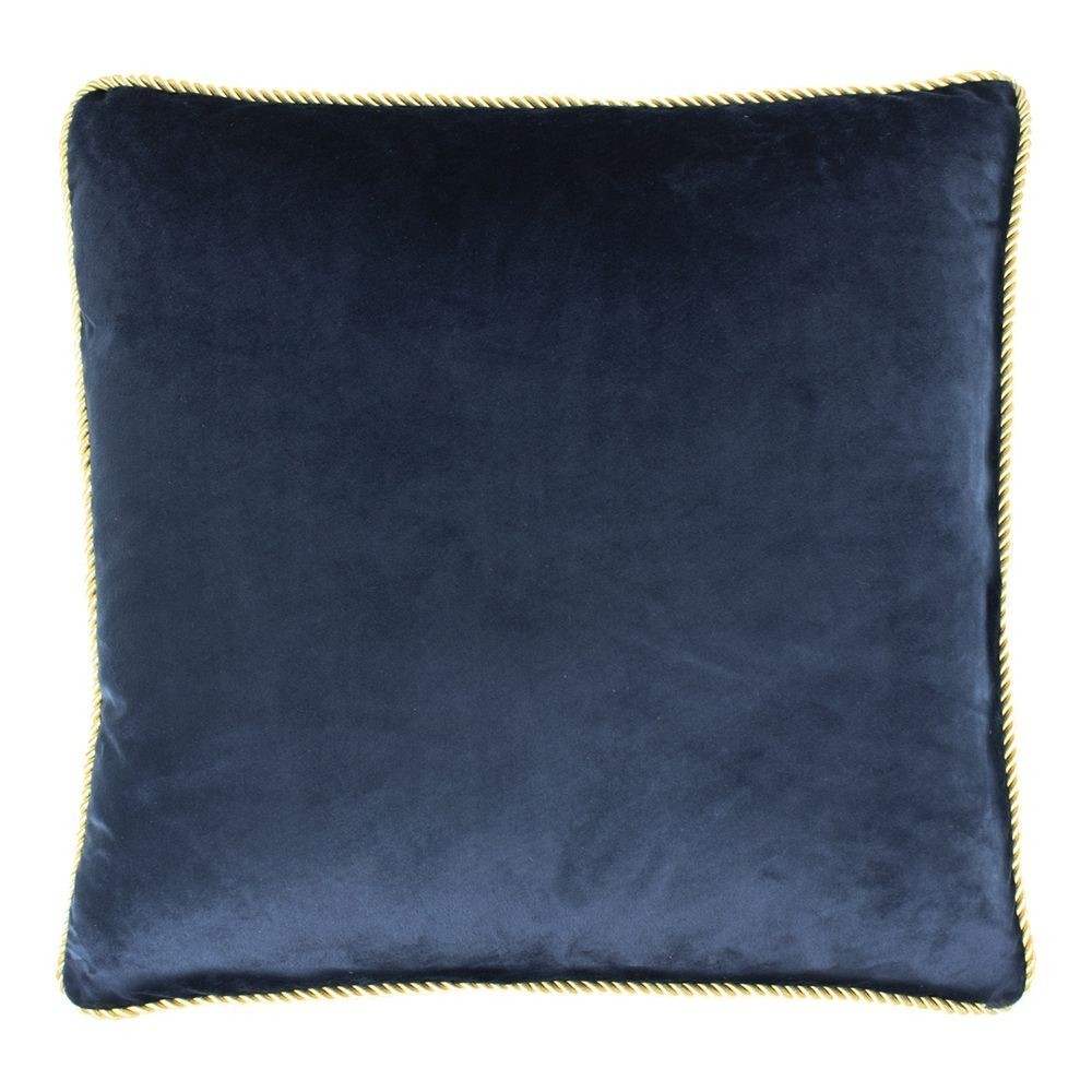 Tmavě modrý sametový polštář obšitý krouceným zlatým provázkem Velvet - 45*10*45cm