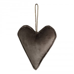 Sametová závěsná dekorace srdce taupe - 16*18*5cm