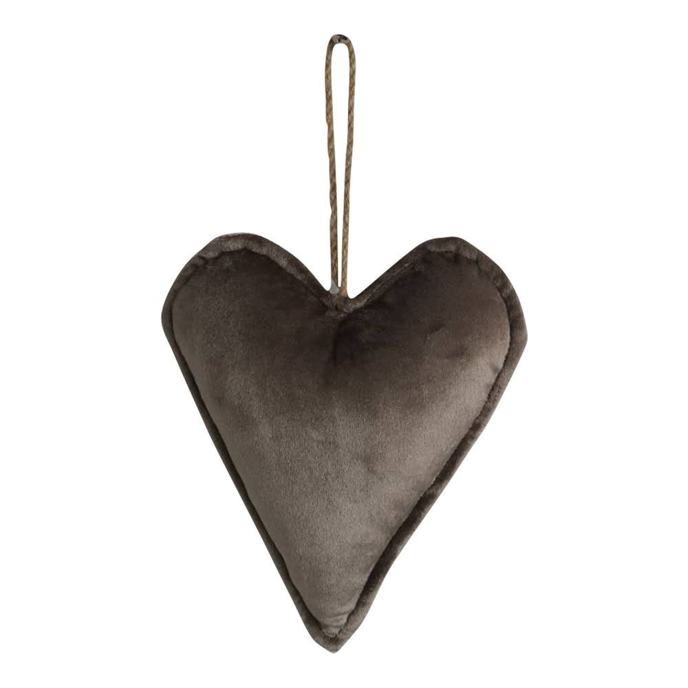 Levně Sametová závěsná dekorace srdce taupe - 16*18*5cm DCFHHT