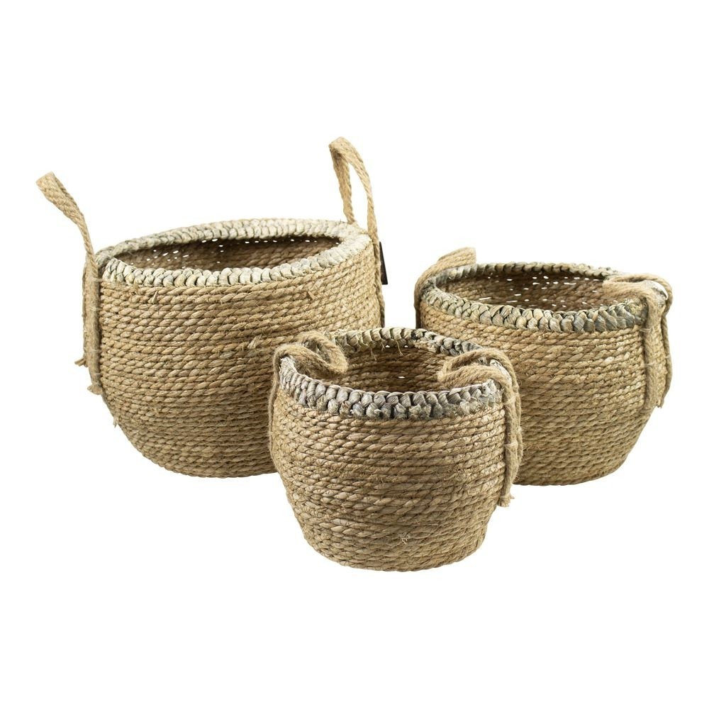 3 ks hnědé pletené koše Jesse - 38*38*26cm/31*31*23cm/26*26*21cm