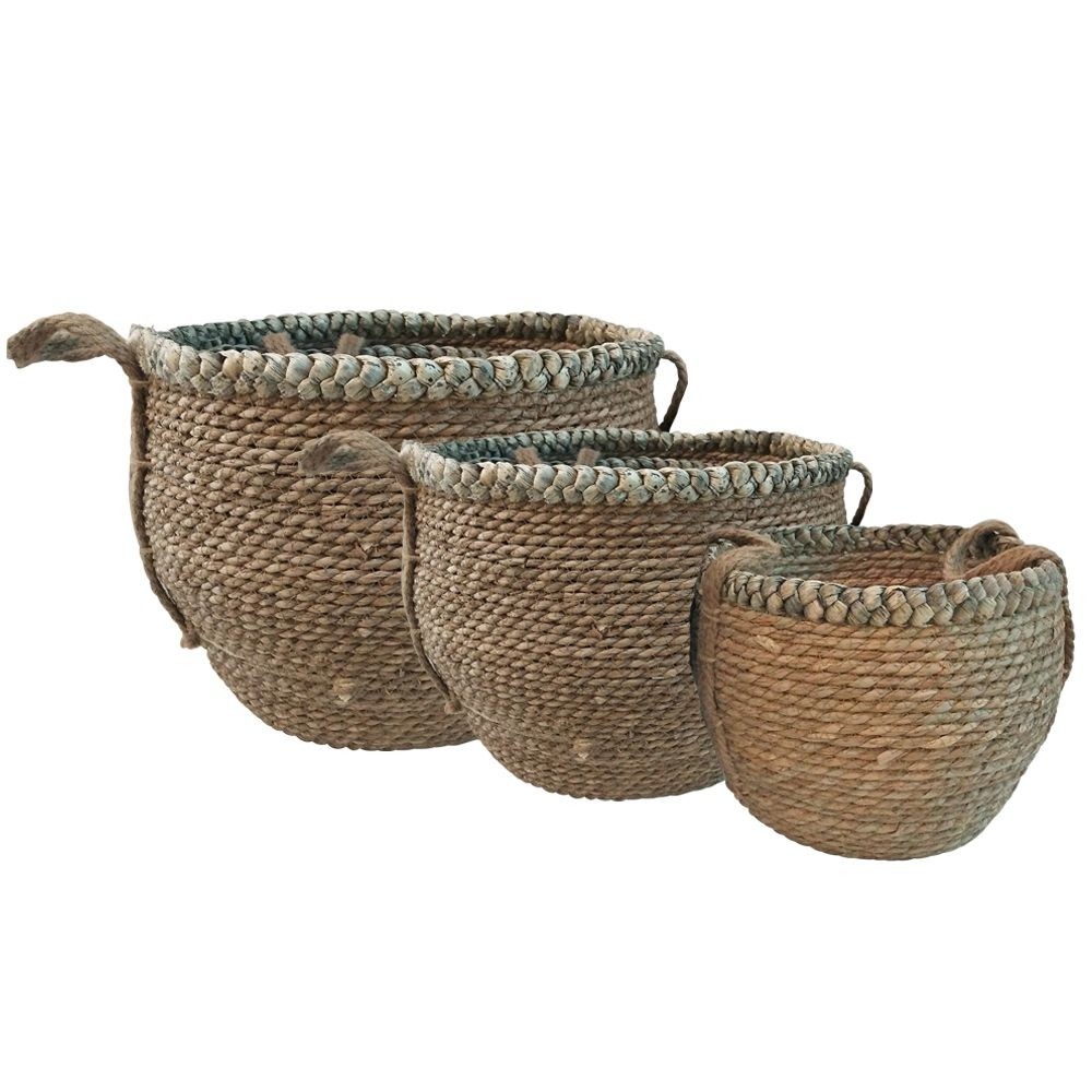 3 ks hnědé pletené koše Jesse - 38*38*26cm/31*31*23cm/26*26*21cm