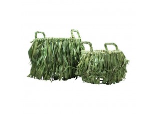 Zelený dekorační koš z kukuřičných listů ( 2 ks ) - 37*37*31/ 27*27*21cm