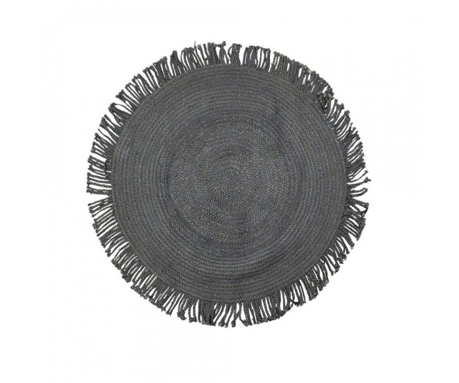 Černý jutový koberec s třásněmi Fringi - Ø120*1cm