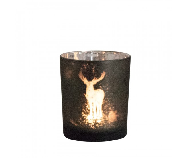 Skleněný svícen s motivem jelena S - 7,3*7,3*8cm