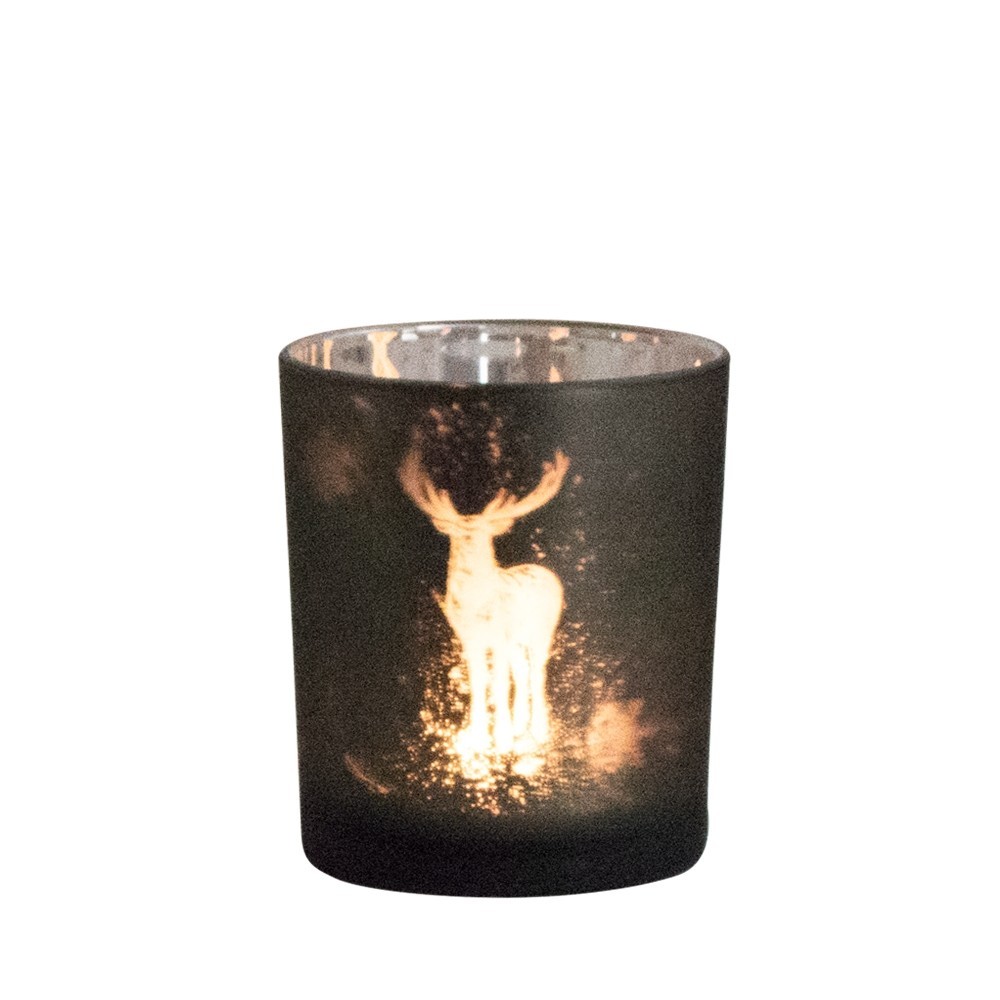 Skleněný svícen s motivem jelena S - Ø 7,3*8cm Mars & More