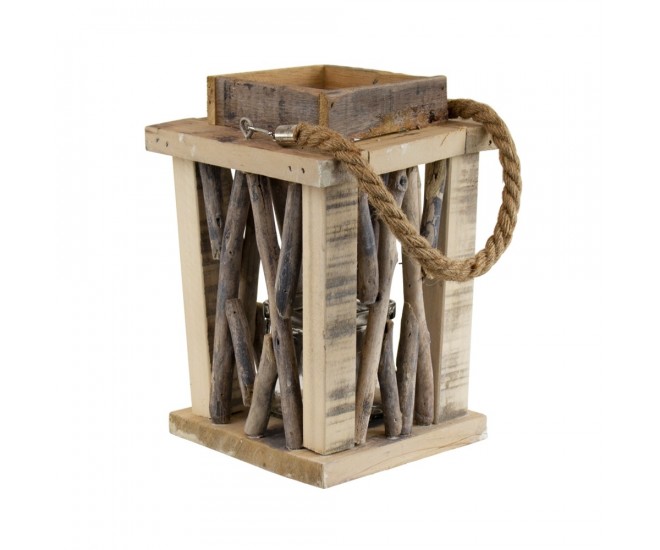 Přírodní dřevěná lucerna Mitt - 21*21*31cm