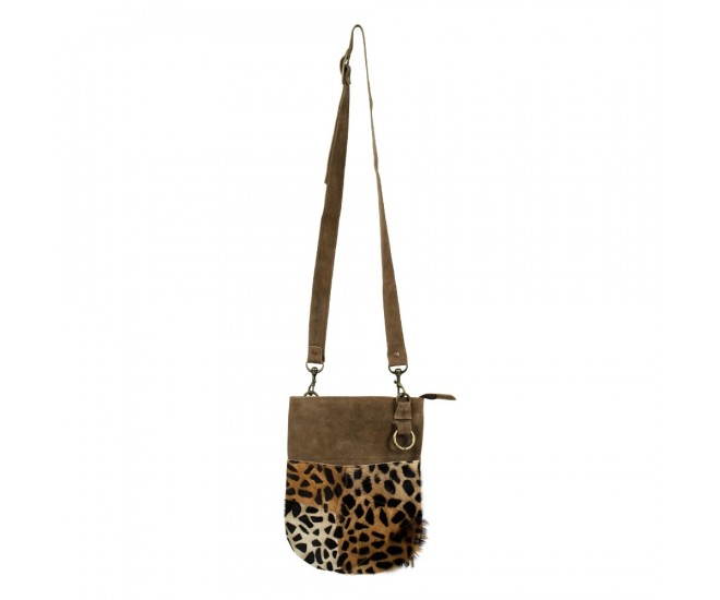 Hnědo béžová kabelka přes rameno Leopard z hovězí kůže - 27*22*0,7 cm