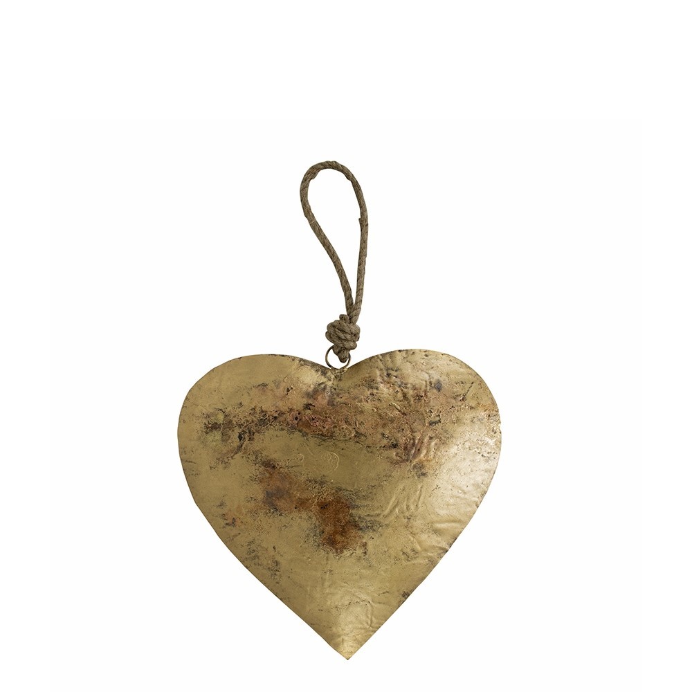Dekorace závěsné zlaté retro srdce na laně - 30*18*18cm Mars & More