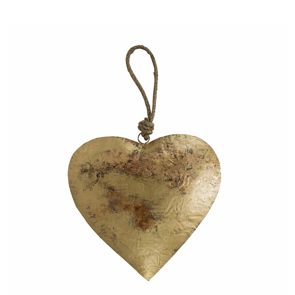 Dekorace závěsné zlaté retro srdce na provázku - 36*22*21cm Mars & More