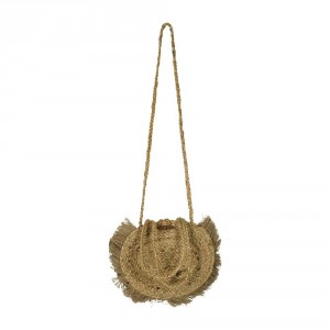 Přírodní kulatá jutová Crossbody s třásněmi - Ø26*7cm