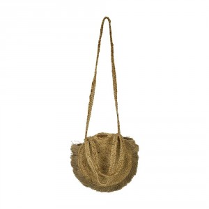 Přírodní oválná jutová Crossbody s třásněmi - 26*4*22cm