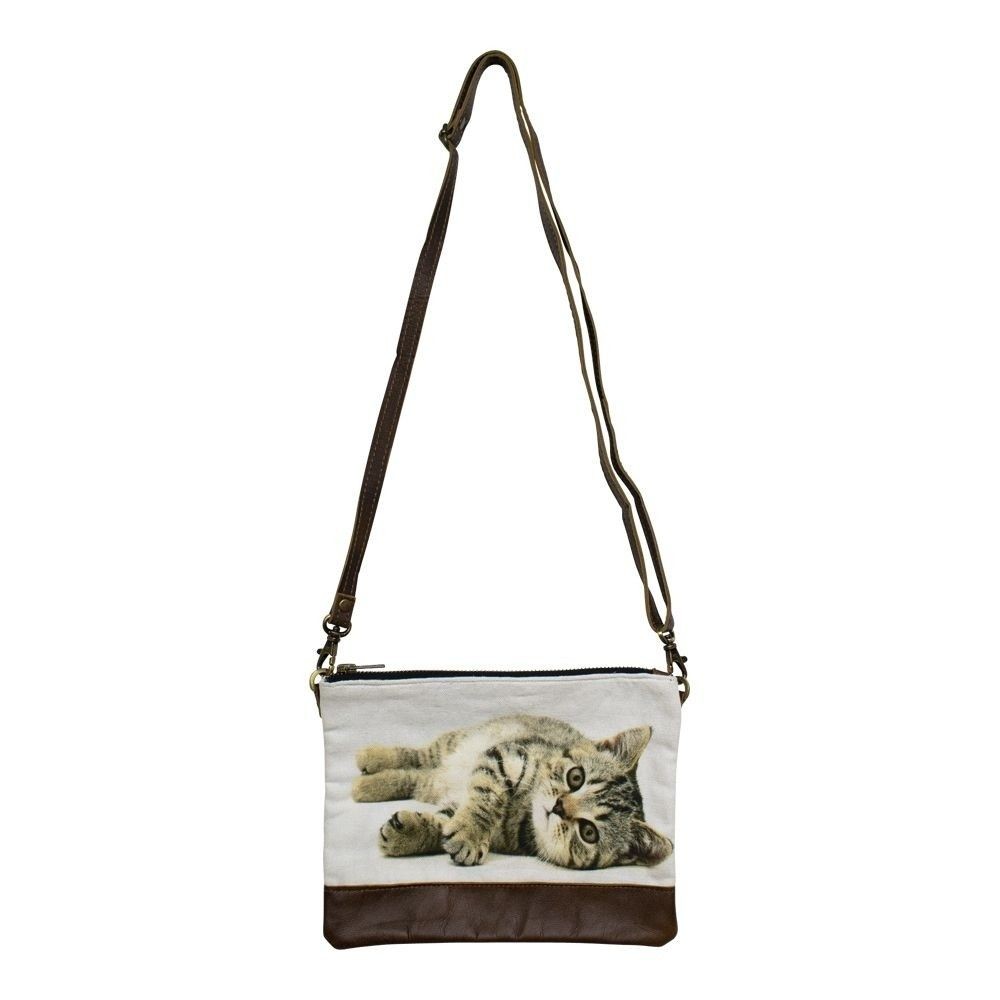 Kožená bavlněná Crossbody s koťátkem - 23*2*18 cm