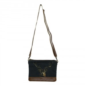 Kožená bavlněná Crossbody s Jelenem Black Deer - 23*2*18cm