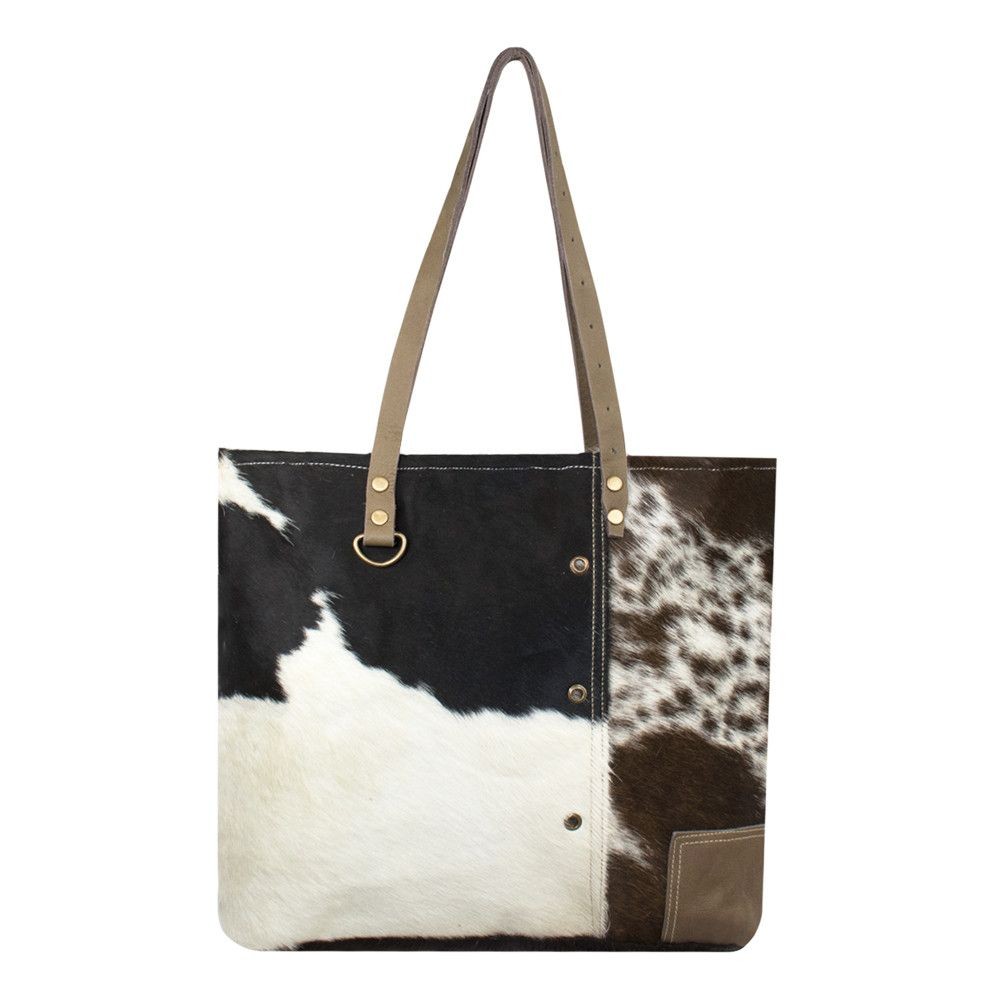 Hnědo-černá kožená kabelka přes rameno Vintage - 47*36cm