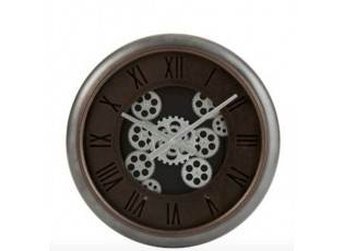 Nástěnné hodiny se stříbrným rámem a ozubenými kolečky Jessamond - Ø 52*7,5 cm