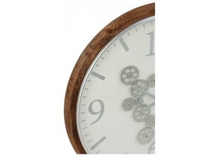Velké nástěnné hodiny s dřevěným rámem a ozubenými kolečky Laudine L - Ø 75*6 cm