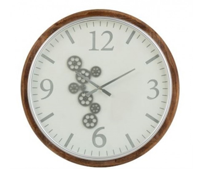 Velké nástěnné hodiny s dřevěným rámem a ozubenými kolečky Laudine L - Ø 75*6 cm
