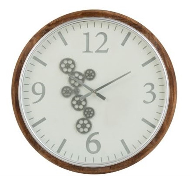 Velké nástěnné hodiny s dřevěným rámem a ozubenými kolečky Laudine L  - Ø 75*6 cm J-Line by Jolipa