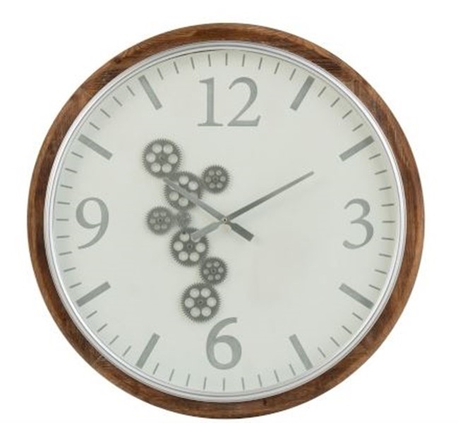 Velké nástěnné hodiny s dřevěným rámem a ozubenými kolečky Laudine L - Ø 75*6 cm