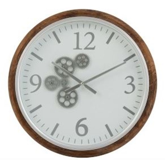Nástěnné hodiny s dřevěným rámem a ozubenými kolečky Laudine S - Ø 52*7 cm