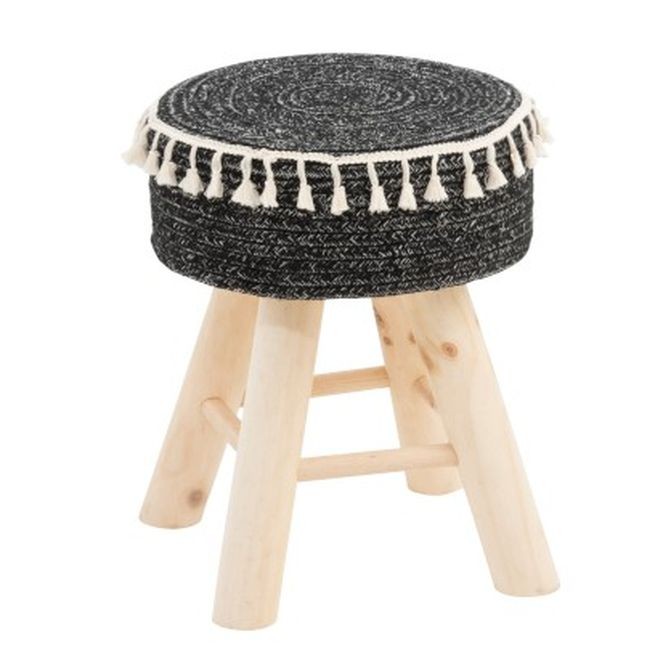 Černá stolička se střapci Round - 35*30*41 cm