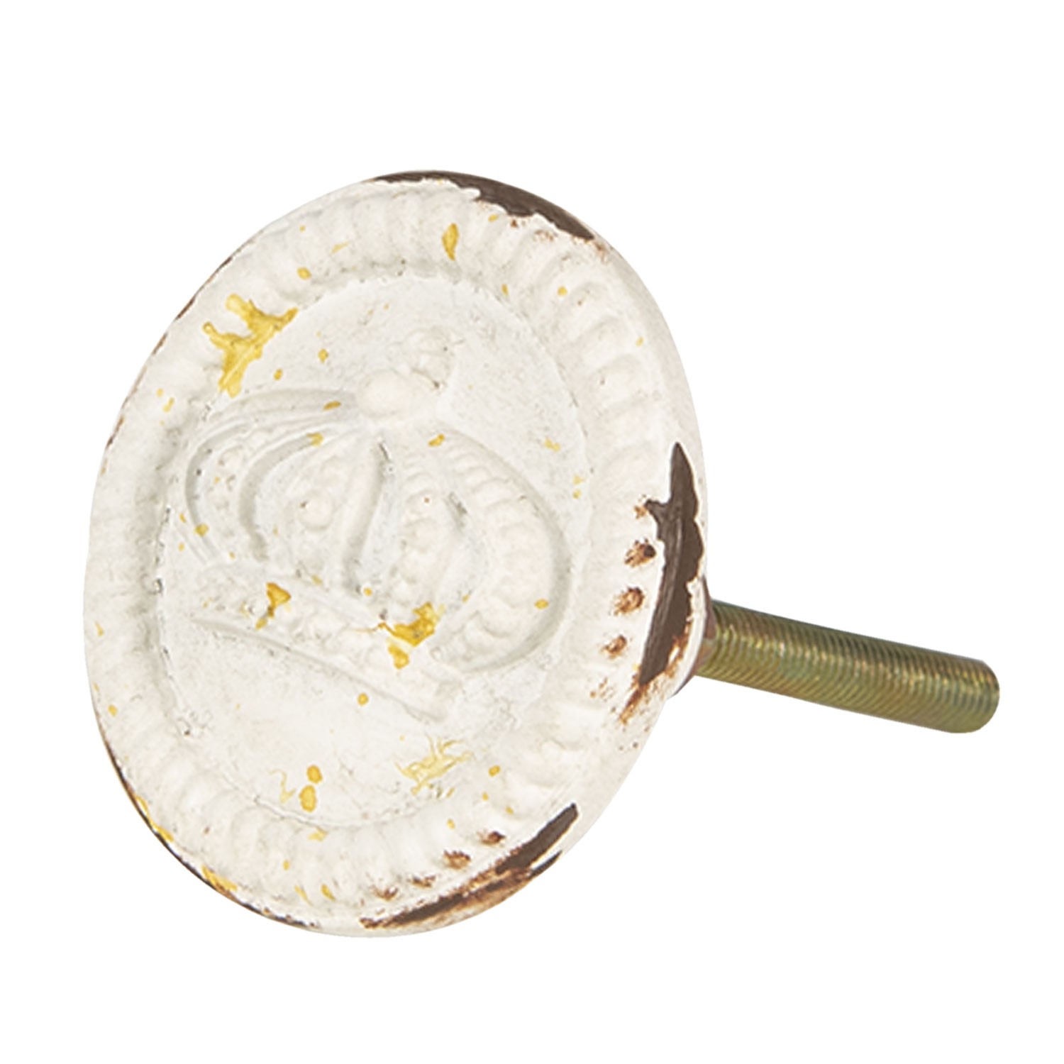 Bílá kovová úchytka s korunkou -  Ø 4*6 cm Clayre & Eef