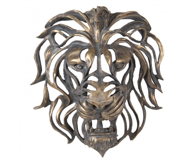 Zlatá nástěnná dekorativní hlava lva s patinou - 42*23*46 cm