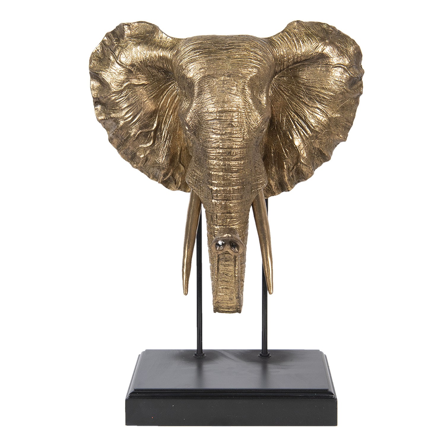 Dekorace zlaté sloní hlavy na černém podstavci - 42*30*56 cm Clayre & Eef