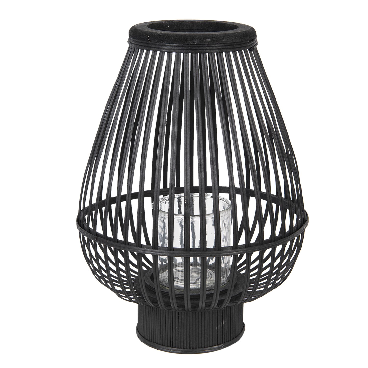 Černá dřevěná lucerna se skleněným válcem na svíčku Cotilde – Ø 34*46 cm 6RO0471L