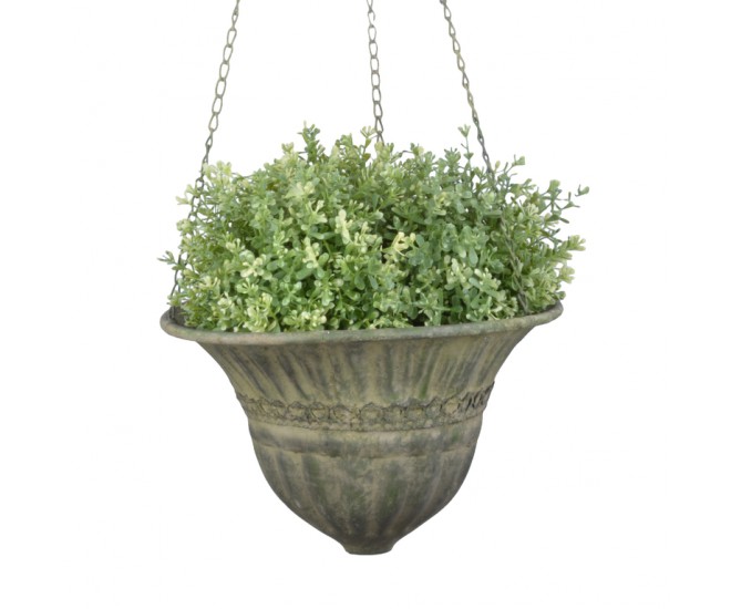 Zelený kovový závěsný květináč s patinou - Ø25*18 cm